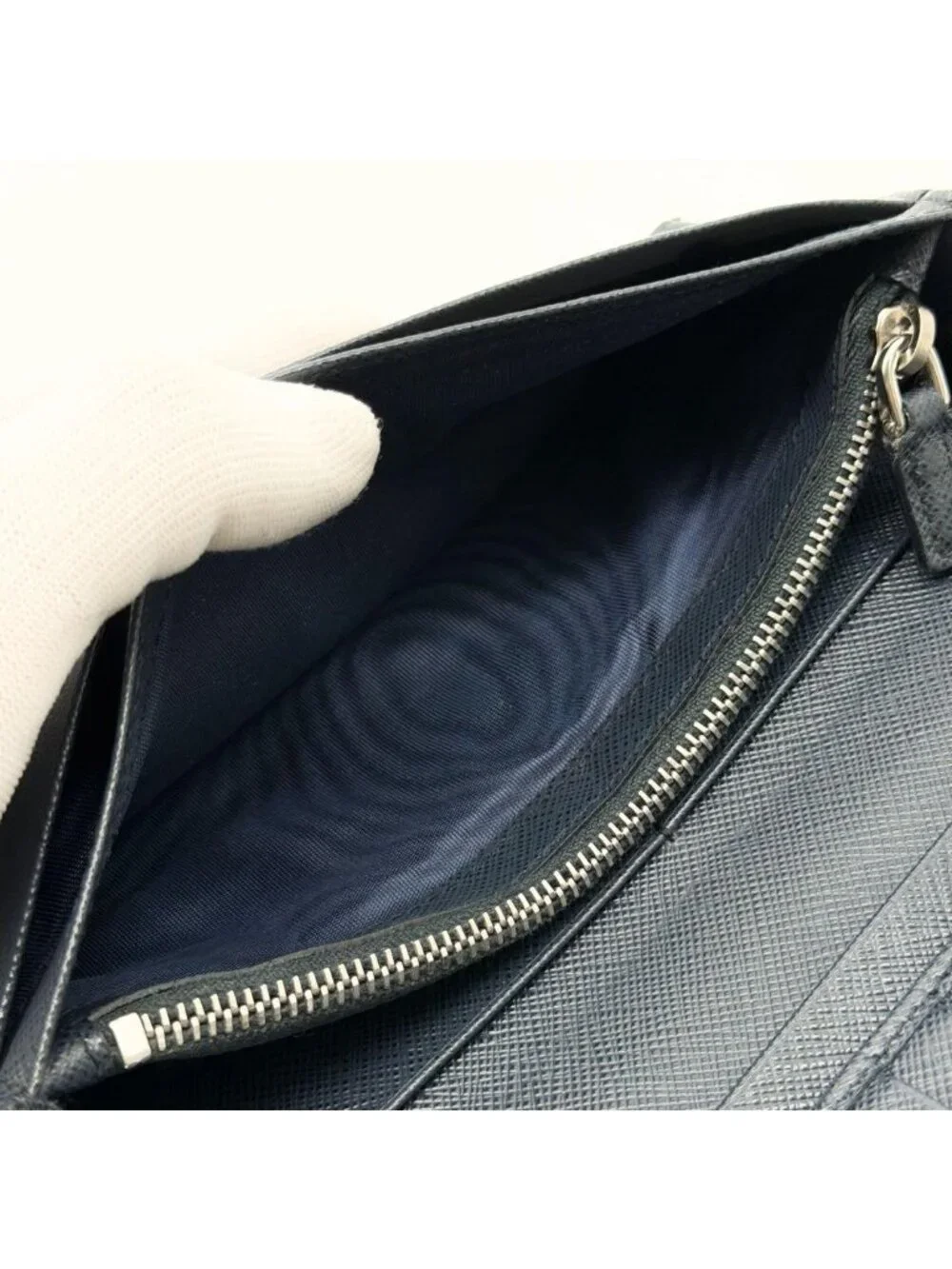 Prada Saffiano Bifold Wallet Black Navy Bicolor